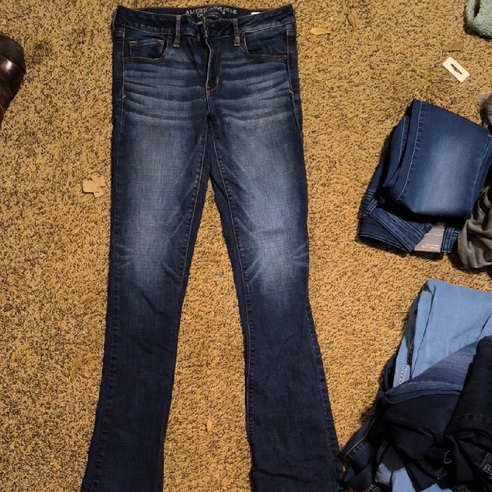 American Eagle Outfitters Dark Blue Skinny Kick Jeans (Boot Cut)